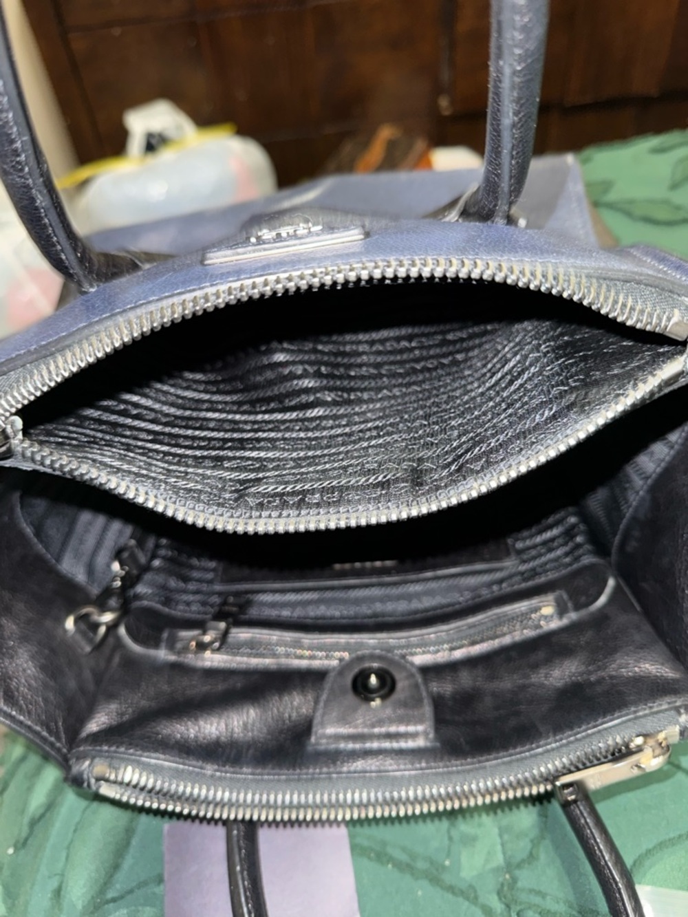 Prada Navy and Black Leather Top-Handle Tote - Picture 6 of 11